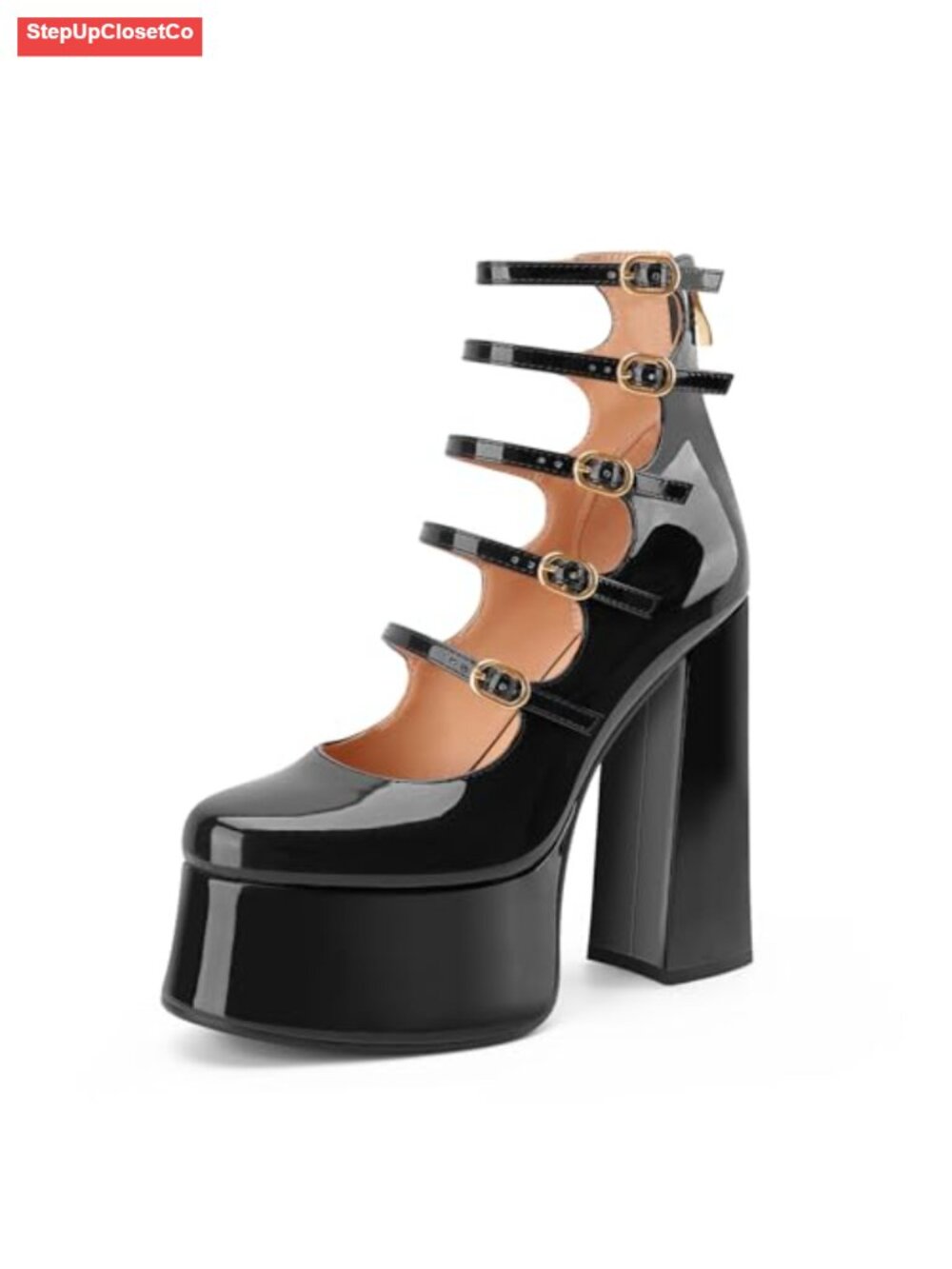 Patent Leather Platform Mary Jane Heels Chunky Block Heel Adjustable Strap